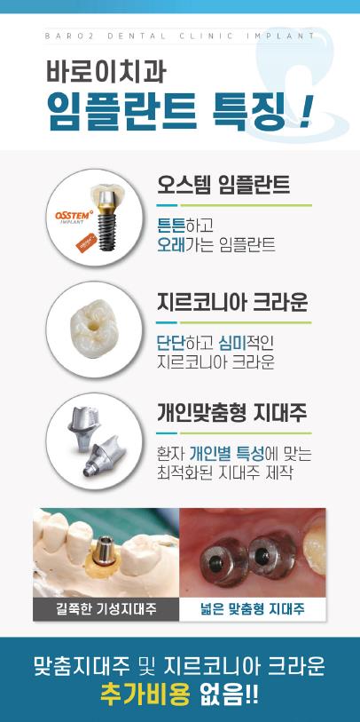 바로이치과 임플란트 안내: 오스템 임플란트, 지르코니아 크라운, 개인 맞춤형 지대주와 비용 안내